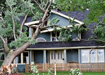 Wind storm damaged house